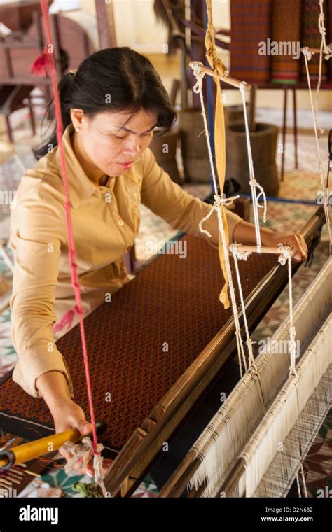 Woman Weaving Silk Royal Palace Phnom Penh Cambodia Indochina