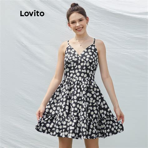 Lovito Boho Vestido Floral Corte Ondulado E Decote Em V L24ED163