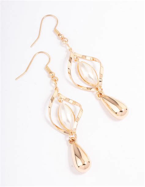 Gold Open Twisted Pearl Drop Earrings Lovisa