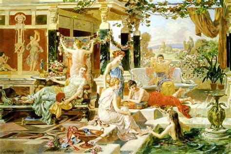 The Roman Bath Young Women Bathing Painting By Emmanuel Oberhausen