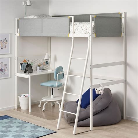 Vitval Loft Bed Frame With Desk Top Whitelight Gray Twin Ikea