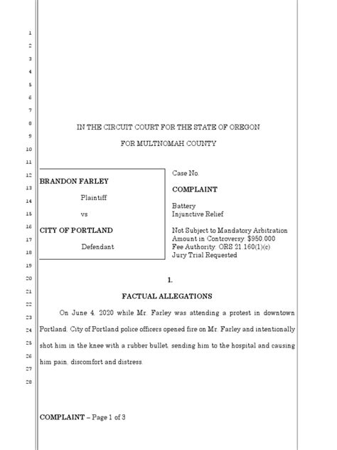 Brandon Farley Plaintiff Vs City Of Portland Defendant Portland Police