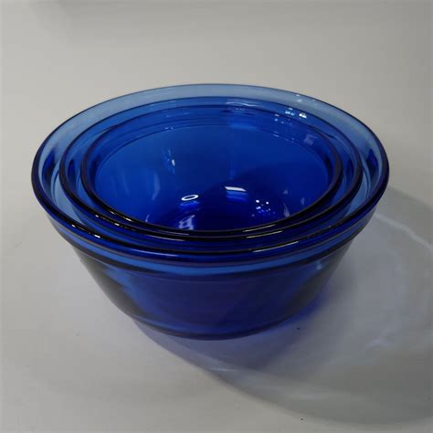 Anchor Hocking Ovenware Vintage 3 Piece Cobalt Blue Nesting Mixing Bowl Set