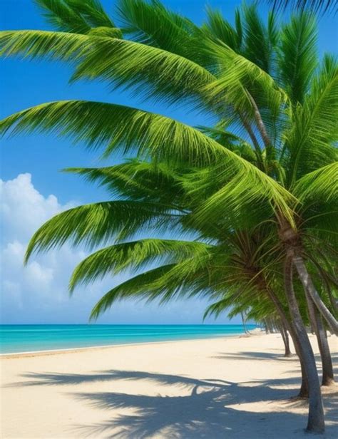 Premium Photo Tranquil Beach With Palm Trees Swaying In The Breeze