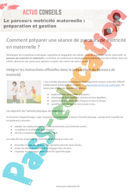 Le Parcours Motricit Maternelle Pr Paration Et Gestion