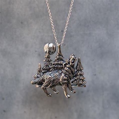 Wolf Moon Sterling Silver Pendant Necklace | Wolf Forest Moon Necklace ...