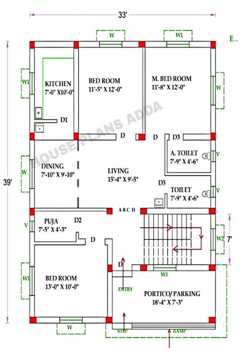 3BHK North Facing Small House Plan With Parking Ghar Ka Naksha