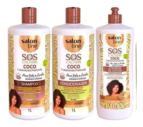 Kit Salon Line SOS Cachos Coco Shampoo 1L Condicionador 1L Ativador De