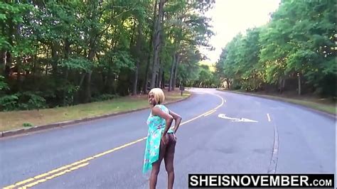 Luring In Cock By Flashing My Ass Outside Hot Ebony Msnovember Exhibits Booty Cheeks In Public