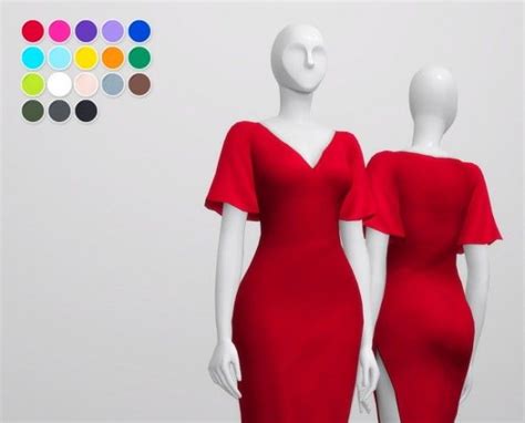 V Shape Midi Dress 18 Colors By Rusty Nail For The Sims 4 Spring4sims