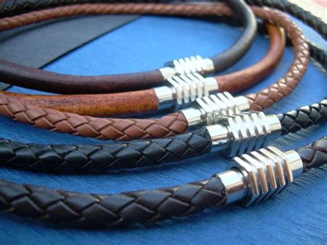 Mens Leather Necklace Stainless Steel Magnetic Clasp Leather Etsy