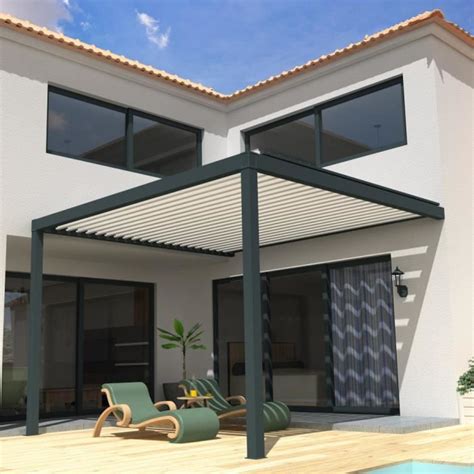 Pergola Bioclimatique Style Mixte Gris Anthracite Blanc X M