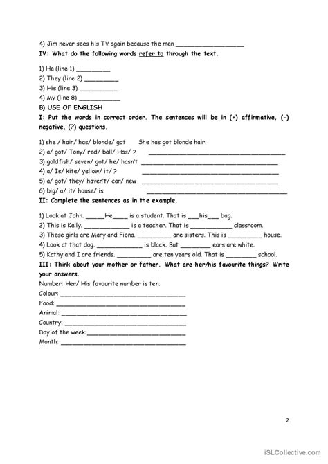 Have Got Has Got Reading For Element English Esl Worksheets Pdf Doc