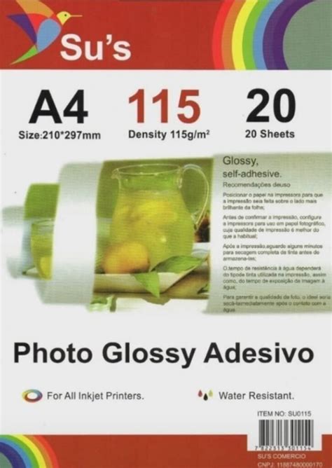 Papel Fotogr Fico Adesivo Glossy A Sus G Pct C Fls