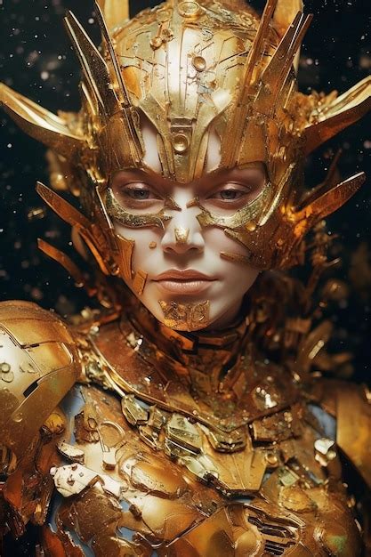 Premium Ai Image A Woman In Gold And Gold Costume With A Dragon On