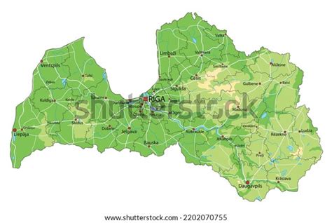 Highly Detailed Latvia Physical Map Labeling Stock Vector Royalty Free