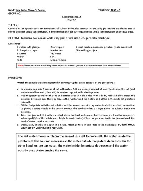 Observing Osmosis Through Potatoes: An Experiment on the Movement of ...