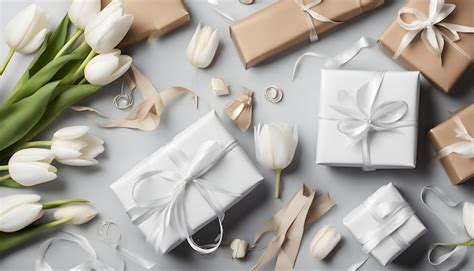 Premium Photo A White Gift Box With A White Bow And A White Flower On It