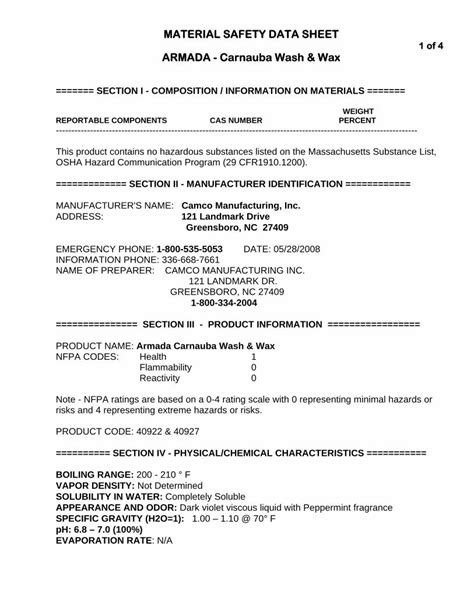 Pdf Material Safety Data Sheet Armada 40927 Msds Pdfmaterial Safety Data Sheet 1 Of 4