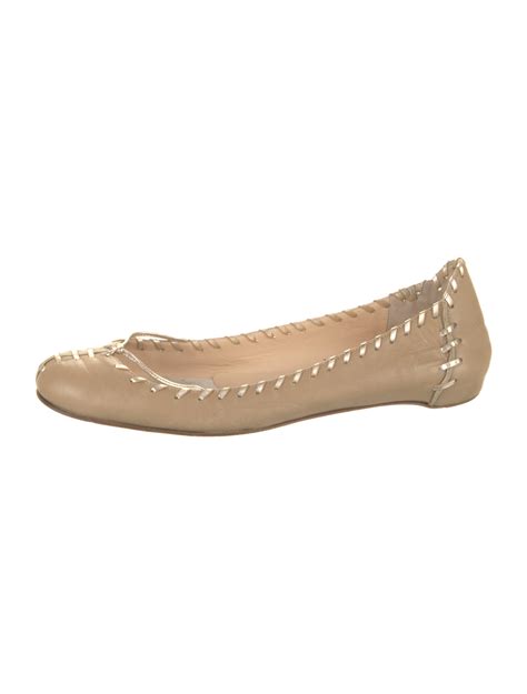 Christian Louboutin Leather Grosgrain Trim Ballet Flats Neutrals