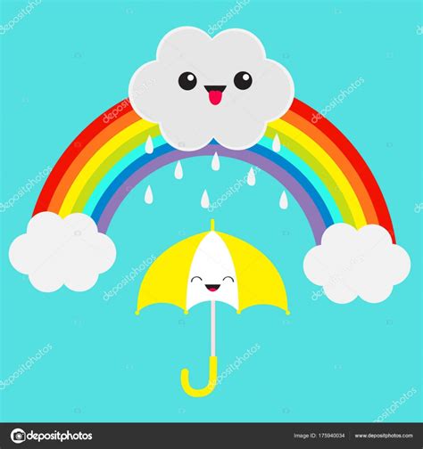 Regenboog Schattige Cartoon Kawaii Wolk Stockvector Door