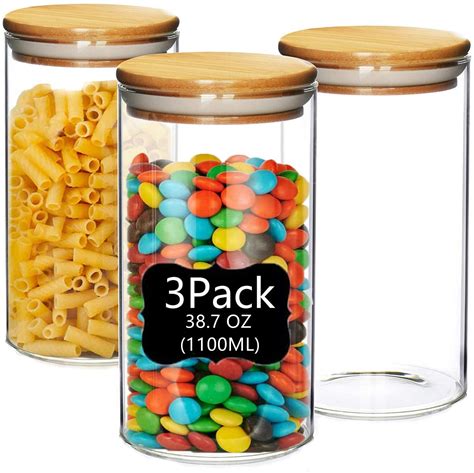 Buy Glass Storage Jars With Lidsairtight Food Storage Jars With Bamboo Wooden Lids Set Of 3