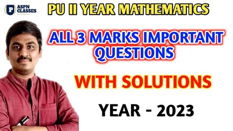 Pu Ii Year Maths Marks Important Questions Youtube