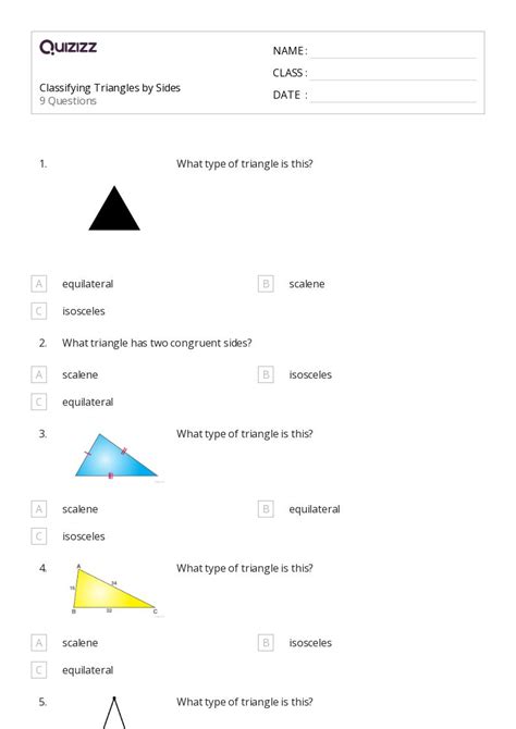 Printable Classifying Triangles Worksheets For Grade 5 Quizizz