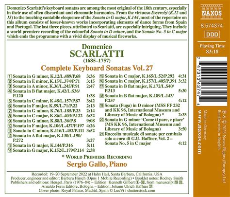 Domenico Scarlatti Complete Keyboard Sonatas Vol 27 Sergio Gallo