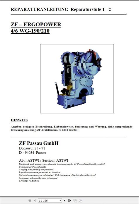 ZF Transmission ERGOPOWER 4 6 WG 190 210 Repair Manual DE Auto Repair