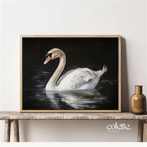 Swan at Night Vintage Oil Painting, Printable Wall Art,digital Download ...