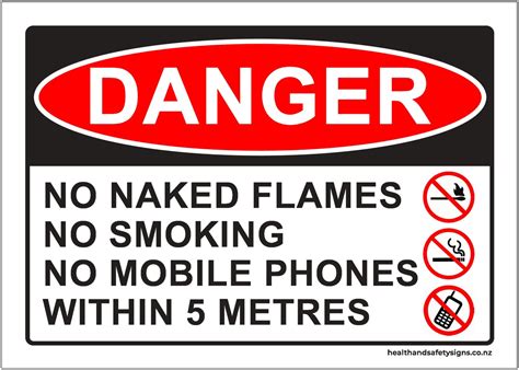 No Naked Flames No Smoking No Mobile Phones Within 5 Metres Danger Sign