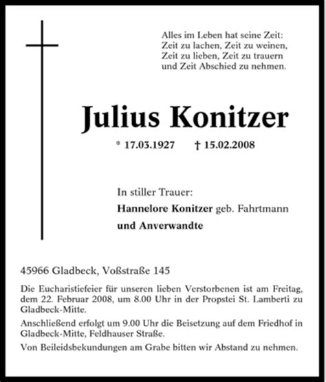 Traueranzeigen Von Julius Konitzer Trauer In Nrw De