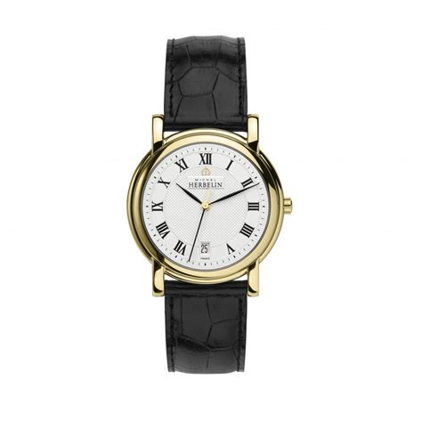 Michel Herbelin Mens Gold Plated Metropole Leather Watch