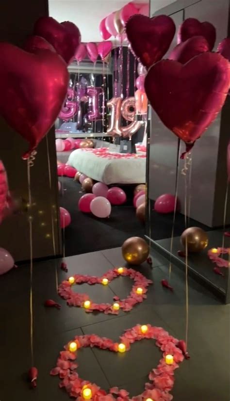 Heart Shaped Balloons Floating In The Air Near A Mirror With Pink And