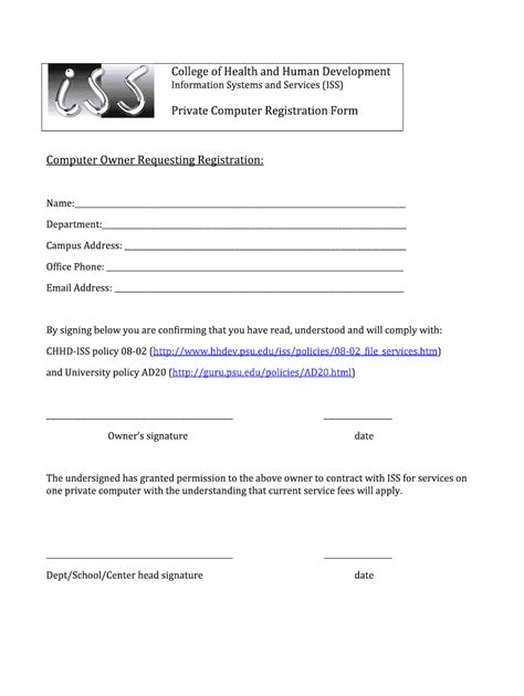 Fillable Online Hhd Psu Private Computer Registration Form Computer