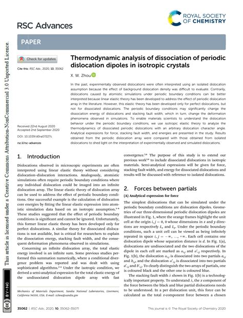 Pdf Thermodynamic Analysis Of Dissociation Of Periodic Dislocation