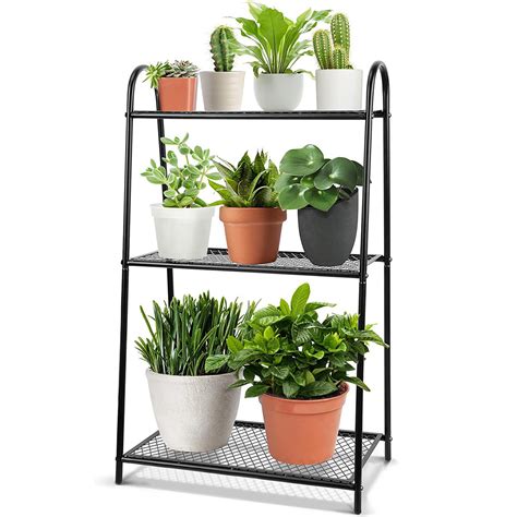 Arlmont Co 3 Tier Metal Plant Stand Tall Plant Shelf Heavy Duty