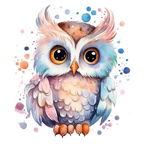 Premium AI Image | There is a watercolor painting of an owl with big ...