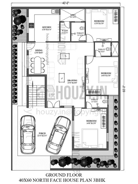 40x60 North Facing House Plan 3bhk Indian Vastu 40x60 House Plan