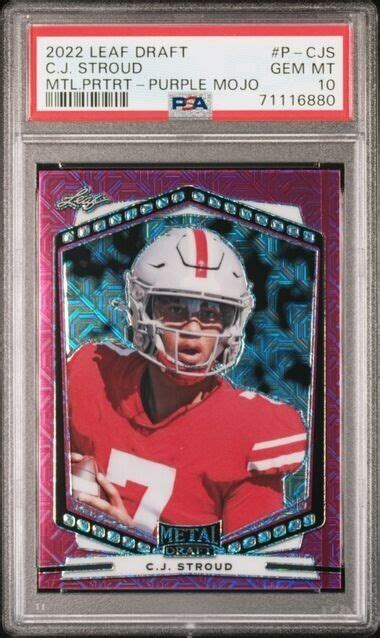 Leaf Pro Set Metal Cj C J Stroud Purple Mojo Refractor Osu Psa