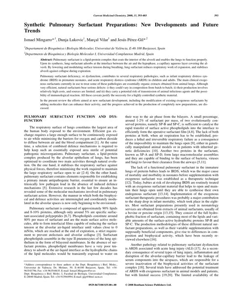 (PDF) Synthetic Pulmonary Surfactant Preparations: New Developments and Future Trends