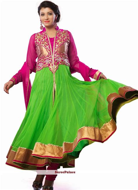 Beautiful Green And Pink Net Anarkali Suit Pink Anarkali Pink