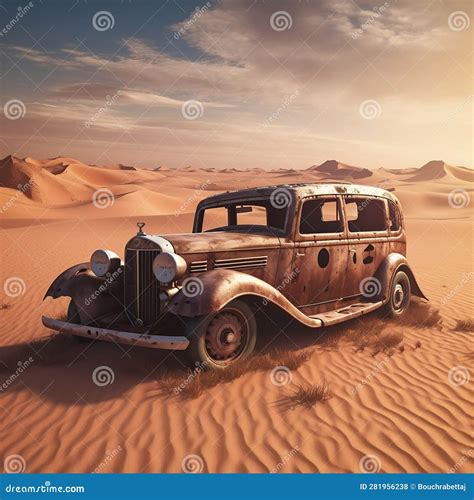 Vintage Rusty Car Abandoned in Sahara Desert Stock Illustration ...