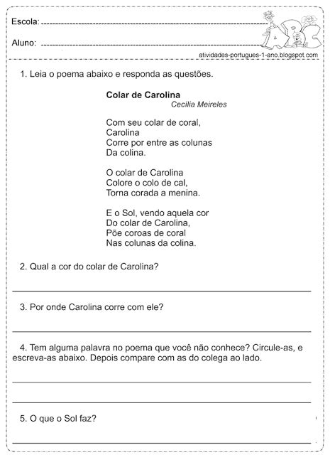 Atividades de interpretação de texto 1 2 3 e 4 ano SÓ ESCOLA