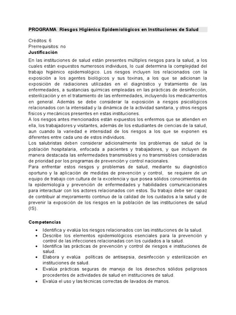 Programa Riesgos Higiénico Epidemiológicos En Instituciones De Salud Pdf