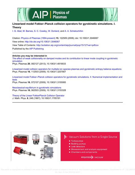 Pdf Linearized Model Fokkerplanck Collision Operators For