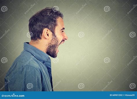 Side Profile Of Young Angry Man Screaming Stock Photo Image Of