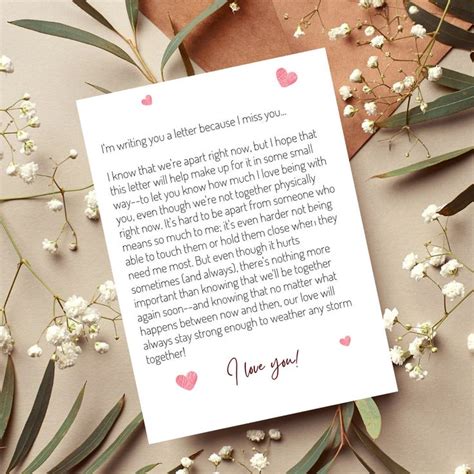 Long Distance Relationship Romantic Love Letter Printable Card For