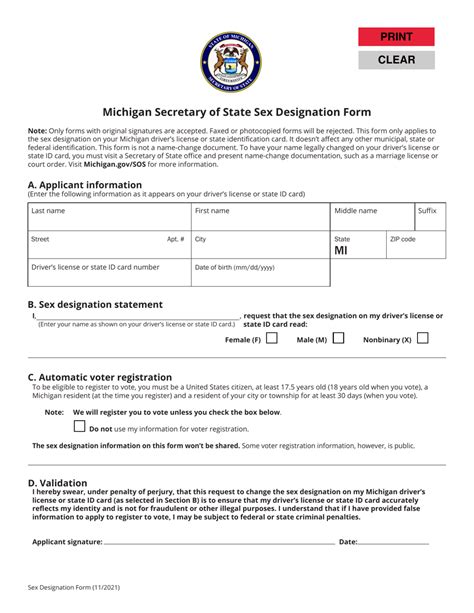 Michigan Sex Designation Form Fill Out Sign Online And Download Pdf